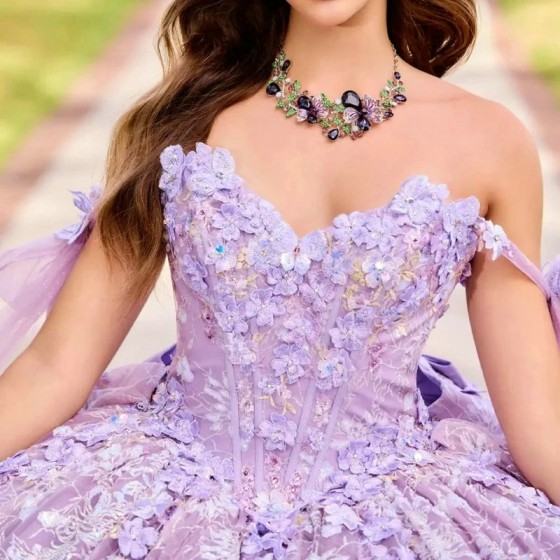 Luxury Lavender Quinceanera Dressess 2024 With Cape Applique Lace Beads Bow Ball Gowns Sweet 16 Dress Vestidos De 15 Anos