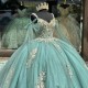 Luxury Light Green Quinceanera Dresses Lace Applique Beads Off The Shoulder With Cape Sweet 16 Dress vestido de 15 anos Prom Gown