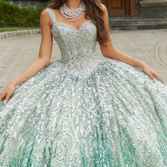 Luxury Light Green Shiny Quinceanera Dresses 2024 Sequin Lace Appliqued Beads Off the Shoulder Ball Gown Sweet 16 Vestidos 15 De