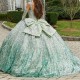 Luxury Light Green Shiny Quinceanera Dresses 2024 Sequin Lace Appliqued Beads Off the Shoulder Ball Gown Sweet 16 Vestidos 15 De