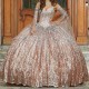 Luxury Light Green Shiny Quinceanera Dresses 2024 Sequin Lace Appliqued Beads Off the Shoulder Ball Gown Sweet 16 Vestidos 15 De