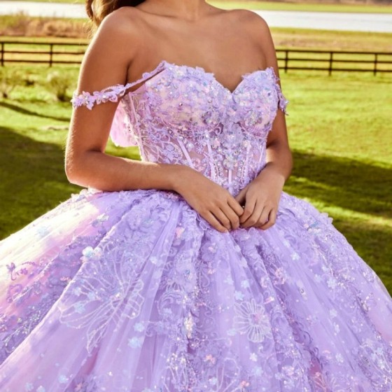 Luxury Lilac Quinceanera Dress Sweetheart Sequin Flowers Beads Tull 2024 Ball Gown Floor Length Sweep Train Vestidos De 15 Anos