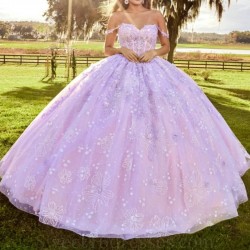 Luxury Lilac Quinceanera Dress Sweetheart Sequin Flowers Beads Tull 2024 Ball Gown Floor Length Sweep Train Vestidos De 15 Anos