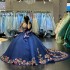 Luxury Navy Blue Glittering Off-Shoulder Quinceanera Dresses Applique Lace Corset Vestidos De 15 Anos Birthday Party Ball Gown