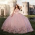 Luxury Pink Mexican Quinceanera Dresses Applique Lace Beads Tull Corset Prom Lace Up Sweet 16 vestido 15 quinceaneras