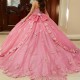 Luxury Pink Shiny Quinceanera Dress Sequin Beads Flower Bow 2024 Ball Gown Sweep 16 Train Party Birthday Vestido De 15 Anos