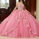 Luxury Pink Shiny Quinceanera Dress Sequin Beads Flower Bow 2024 Ball Gown Sweep 16 Train Party Birthday Vestido De 15 Anos