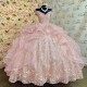 Luxury Pink Shiny Quinceanera Dresses 2024 Lace Appliqued Crystal Tull Off the Shoulder Ball Gown Sweet 16 Vestidos 15 De Quince