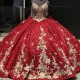 Luxury Red Shiny Spaghetti Strap Quinceanera Dresses Ball Gown Floral Applique Flower Beads Sweet 16 Dresses Party Gowns