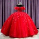 Luxury Red Shiny Sweetheart Ball Gown Sweet 16 Quinceanera Dresses 2024 Off Shoulder Beads Appliques Lace Vestidos De 15 Anos