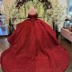 Luxury Red Shiny Sweetheart Quinceanera Dresses Flowers Appliques Lace Flowers Crystal Sweet 16 Prom Party Gowns Vestidos 15 De