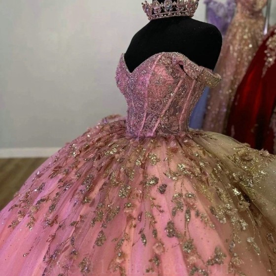 Luxury Rose Red Shiny Sweetheart Princess Quinceanera Dresses Beading Appliques Party Dress Tulle Elegent Sweet Vestido De 15 16