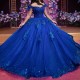 Luxury Royal Blue Quinceanera Dress Ball Gown Off The Shoulder Lace Appliques Beads Tull Sweet 16 Vestidos De 15 Quinceanera