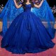 Luxury Royal Blue Quinceanera Dress Ball Gown Off The Shoulder Lace Appliques Beads Tull Sweet 16 Vestidos De 15 Quinceanera