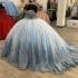 Luxury Sparkly Sky Blue Quinceanera Dresses Ball Gown Sequins Appliques Lace Beads Crystal Sweet 16 Dress