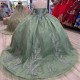 Luxury Sweetheart Green Shiny Quinceanera Dress Lace-Up 2024 Party Gown Princess Lace Appliques Off The Shoulder For 16 Years