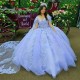 Luxury Sweetheart Sky Blue Quinceanera Dress With Cape Party Gown Princess Lace Appliques Flower Off The Shoulder For 16 Years