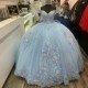 Luxury Sweetheart Sky Blue Shiny Quinceanera Dress With Backless Party Gown Princess Lace Appliques Off The Shoulder For 16 Year