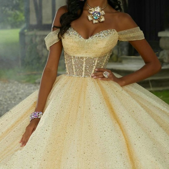 Mexican 2024 Yellow Quinceanera Dress Sweet 15 16 Ball Gown Off The Shoulder Beaded Crystal Tull Vestidos De 15 Anos