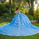 Mexican Blue Shiny Quinceanera Dress Ball Gown Off The Shoulder Applique Lace Beaded Tull Corset Sweet 16 Vestidos De 15 Anos