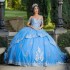 Mexican Blue Shiny Quinceanera Dress Ball Gown Off The Shoulder Applique Lace Beaded Tull Corset Sweet 16 Vestidos De 15 Anos