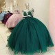 Mexican Dark Green Quinceanera Dress Ball Gown Off The Shoulder Beaded Diamonds Tull Corset Sweet 16 Vestido De 15 Anos