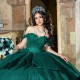 Mexican Emerald Green Glitter Quinceanera Dress Ball Gown Off The Shoulder Flower Beaded Bow Corset Sweet 16 Vestidos De 15 Anos