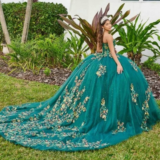 Mexican Emerald Green Quinceanera Dress Ball Gown Off The Shoulder Lace Applique Beading Tull Sweet 16 Vestidos De 15 Anos