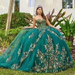 Mexican Emerald Green Quinceanera Dress Ball Gown Off The Shoulder Lace Applique Beading Tull Sweet 16 Vestidos De 15 Anos