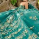 Mexican Emerald Green Quinceanera Dress Ball Gown Off The Shoulder Lace Applique Beading Tull Sweet 16 Vestidos De 15 Anos