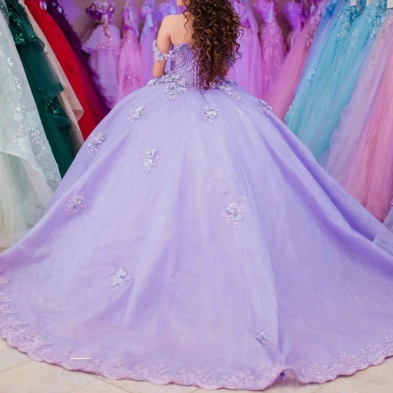 Mexican Lavender Quinceanera Dresses Handmade 3D Floral Applique Beads Birthday Princess Formal Ball Gowns Vestidos XV 15 Anos