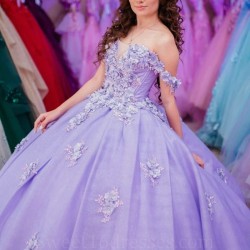 Mexican Lavender Quinceanera Dresses Handmade 3D Floral Applique Beads Birthday Princess Formal Ball Gowns Vestidos XV 15 Anos