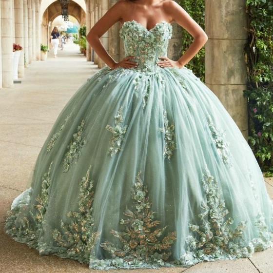 Mexican Mint Green 2024 Quinceanera Dress Ball Gown Sweet 15 16 Flowers 3D Flower Applique Lace Beads Corset Vestidos De 15 Anos