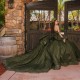 Mexican Olive Green Shiny Quinceanera Dress Ball Gown Off The Shoulder Beaded Crystal Tull Corset Sweet 16 Vestido De 15 Anos