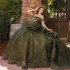 Mexican Olive Green Shiny Quinceanera Dress Ball Gown Off The Shoulder Beaded Crystal Tull Corset Sweet 16 Vestido De 15 Anos