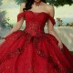 Mexican Red Shiny Quinceanera Dress Ball Gown Off The Shoulder Lace Applique Beading Tull Corset Sweet 16 Vestido De 15 Anos