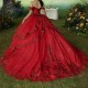 Mexican Red Shiny Quinceanera Dress Ball Gown Off The Shoulder Lace Applique Beading Tull Corset Sweet 16 Vestido De 15 Anos