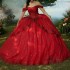 Mexican Red Shiny Quinceanera Dress Ball Gown Off The Shoulder Lace Applique Beading Tull Corset Sweet 16 Vestido De 15 Anos