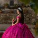 Mexican Rose Red Shiny Quinceanera Dress Ball Gown Off Shoulder Beads Crystal Bow Tull Corset Sweet 16 Vestidos 15 De Anos