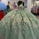 Mexican Vestido De 15 Anos Mint Green Shiny Charro Quinceanera Dresses Lace Appliques Corset Sweet 16 Dress