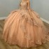 Mexico Champagne Shiny Off The Shoulder Ball Gown Quinceanera Dress Appliques Lace Beaded Birthday Party Gowns Sweet 16 vestidos