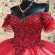 Mexico Red Shiny Quinceanera Dresses 2024 Beads Appliques Lace Off the Shoulder Sweet 16 Vestidos De 15 Anos