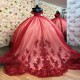 Mexico Red Shiny Quinceanera Dresses 2024 Beads Appliques Lace Off the Shoulder Sweet 16 Vestidos De 15 Anos