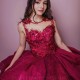 O Neck Red Quinceanera Dress Off The Shoulder Crystal Ball Gown Appliques Lace Beads Flower Corset Sweet 15 Vestidos De