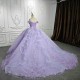 Off Shoulder Ball Gown Lavender Quinceanera Dresses 3D Flower Applique Sweet 16 15 Birthday Dress Vestido De 15 Anos Pageant