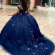 Off Shoulder Ball Gown Navy Blue Quinceanera Dresses 3D Flower Applique Sweet 16 15 Birthday Dress Vestido De 15 Anos