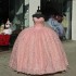 Off Shoulder Ball Gown Pink Quinceanera Dresses Applique Lace Beads Sweet 16 15 Birthday Dress Vestido De 15 Anos