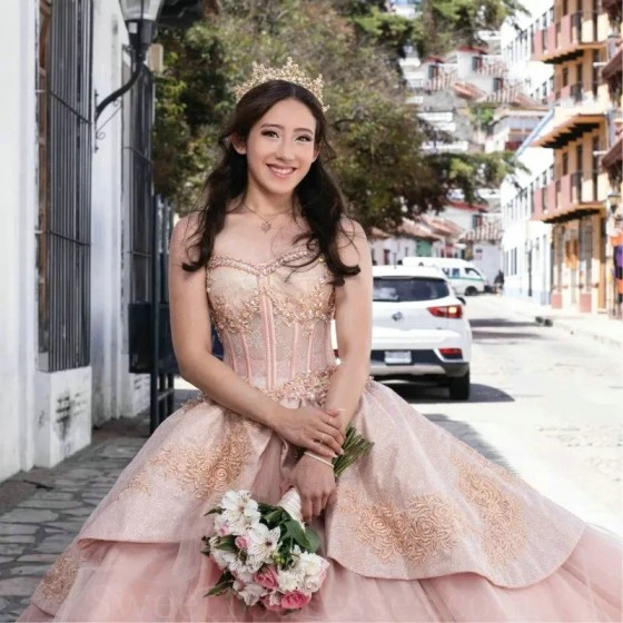 Off Shoulder Beaded Floral Gown Pink Quinceanera Dress 2024 Sequin Applique Lace Glitters Vestidos De 15 Quinceanera