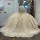 Off Shoulder Champagne Quinceanera Dresses Bead Appliques Lace Sweetheart Vestidos De 15 Quinceaneras Ball Gown