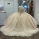 Off Shoulder Champagne Quinceanera Dresses Bead Appliques Lace Sweetheart Vestidos De 15 Quinceaneras Ball Gown